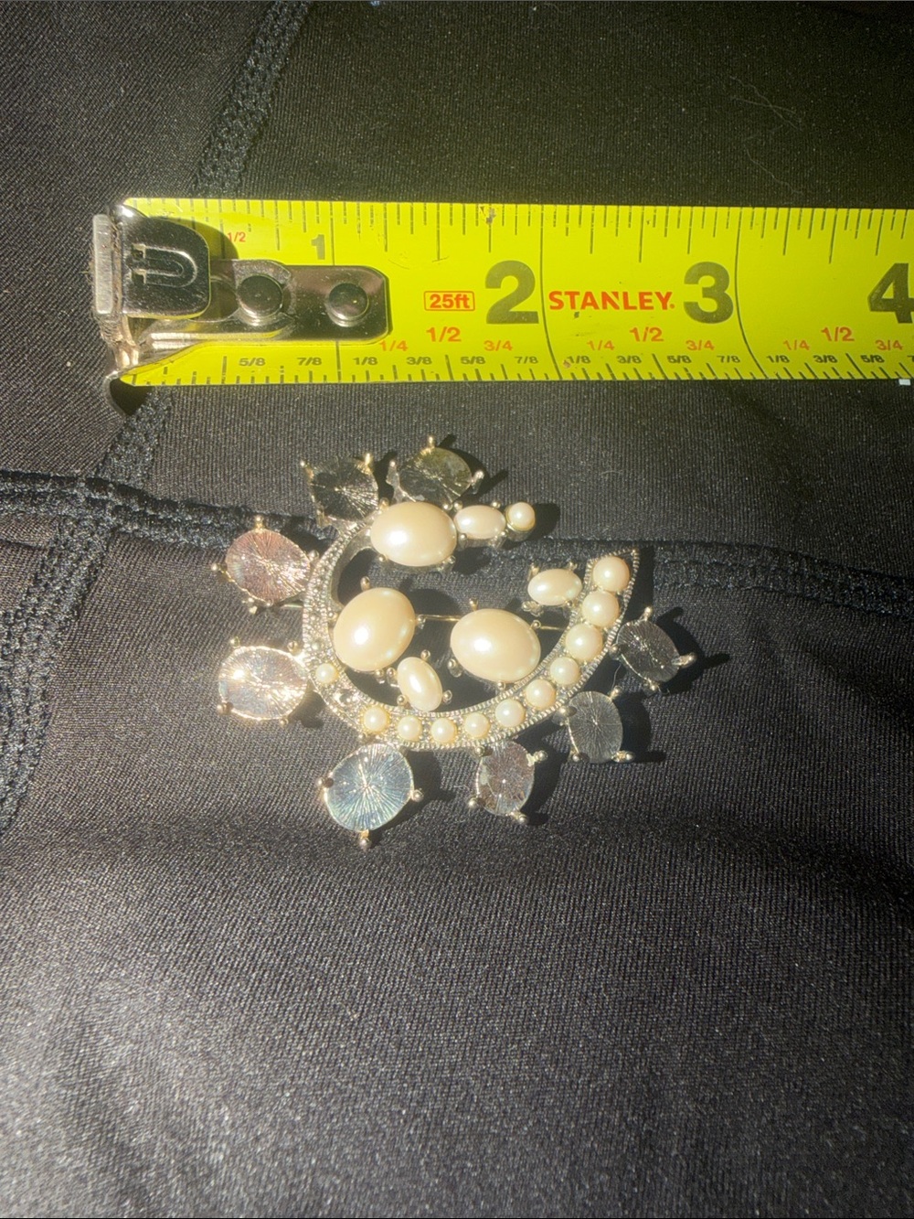 Vintage ERNST signed faux Pearl Statement Gold Broach